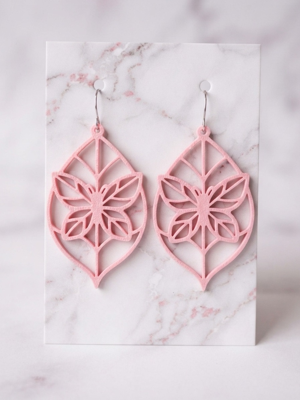 Pink Floral Cutout Leaf Dangle Earrings - Elegant Women Jewelry